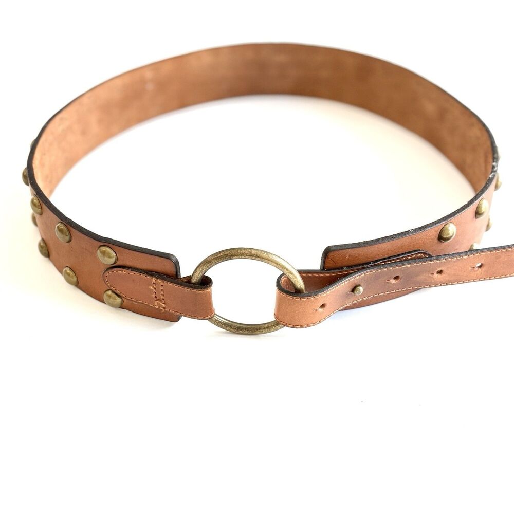Vintage Abercrombie & Fitch Genuine Leather Belt Studded Sz S Brown 42”X 2” Boho